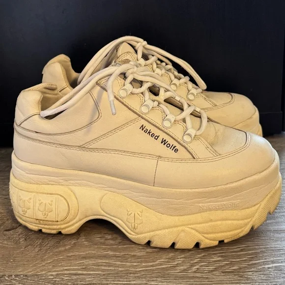 Naked Wolfe Sporty White Leather Platform Handmade 90’s Inspired Sneakers - Picture 6 of 12
